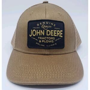 John Deere Mens Brown Oil Skin Look Mesh Back Snap Back‎ Trucker Hat. OS
